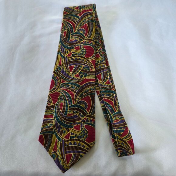 Vtg. Men's Countess Mara for Jacobson's Silk Tie Burgundy, Purple, Teal Abstract - Picture 1 of 6